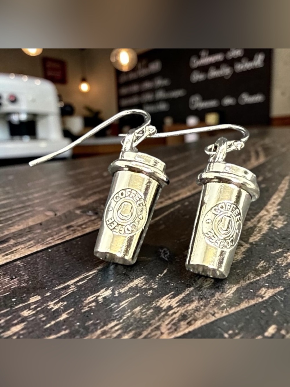 ☕️Silver-Tone Coffee Cup Dangle Earrings/NWOT☕️